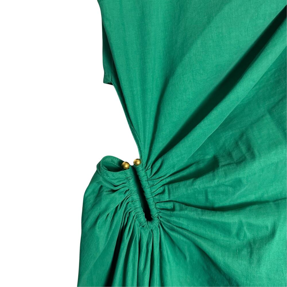 A.L.C. Beale Solid Green Cap Sleeve Asymmetric Linen Blend Midi Dress Size 0 - Picture 7 of 11